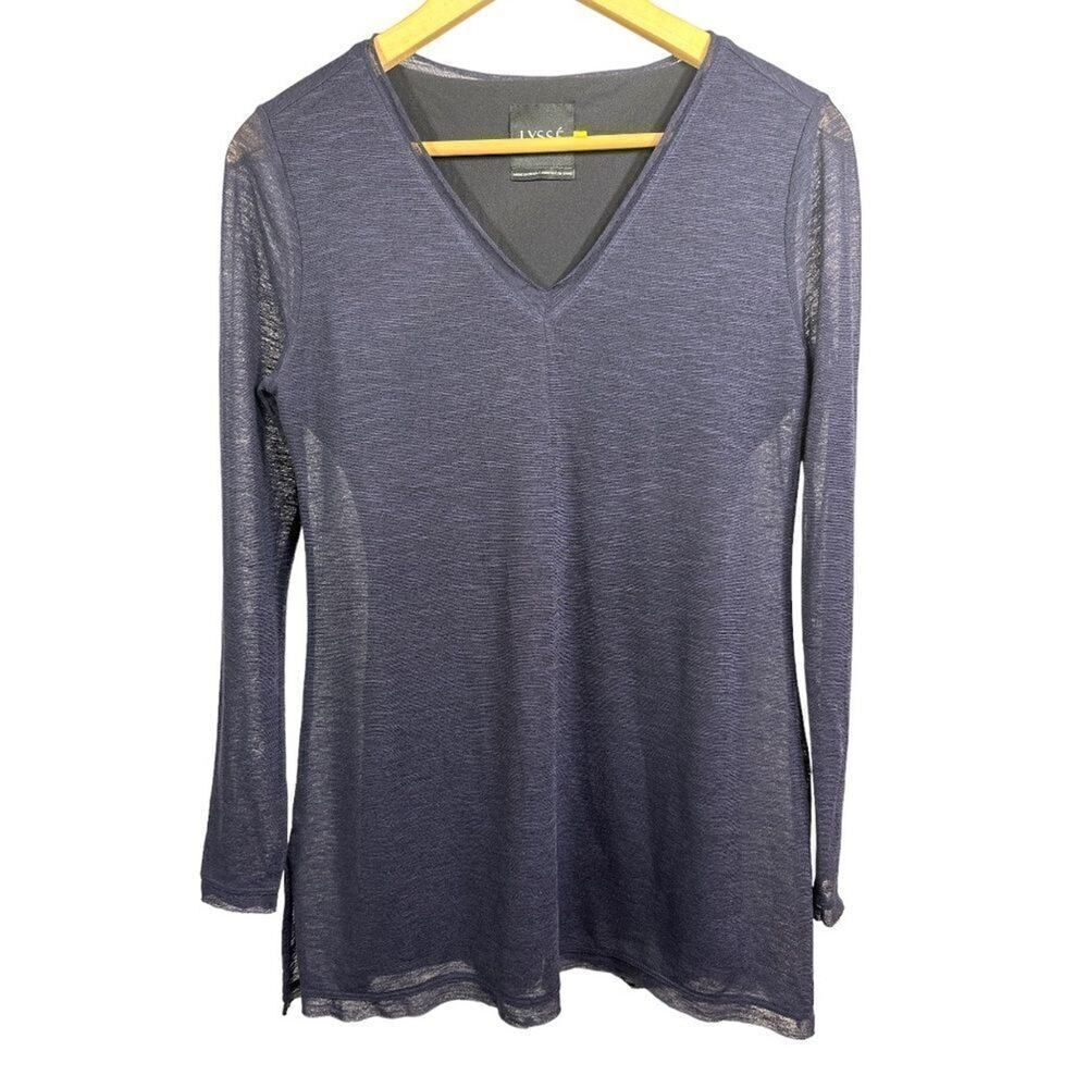 LYSSÉ Women's Long Sleeve Double Layer Compression Top Navy Blue Size Small